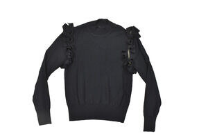 Halogen Women's Size Small Black Ruffle Shoulder Long Sleeve Mock Neck Viscose B